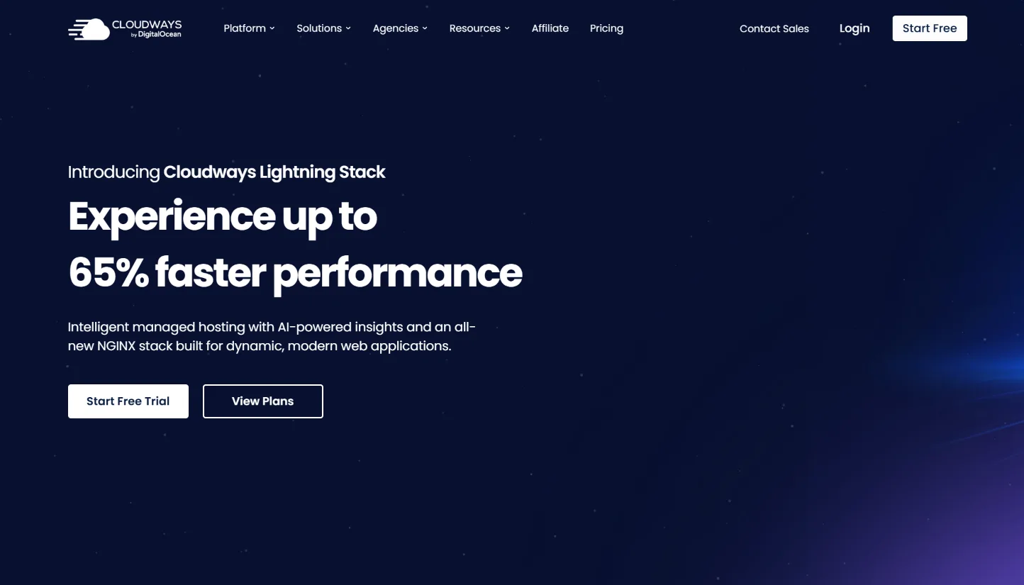 Strona główna Cloudways (cloudways.com) – zrzut ekranu
