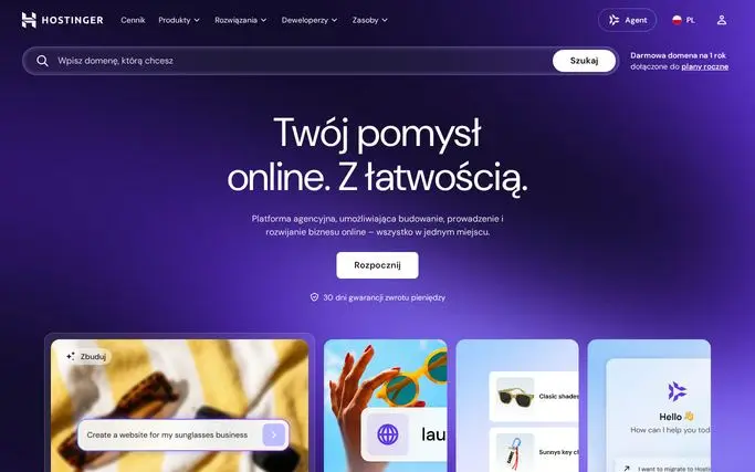 Strona główna Hostinger (hostg.xyz) – zrzut ekranu