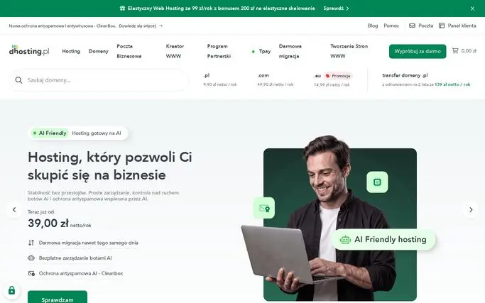 Strona główna dhosting (dhosting.pl) – zrzut ekranu