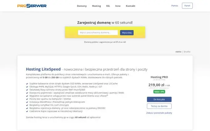 Strona główna ProSerwer (proserwer.pl) – zrzut ekranu