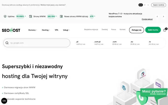 Strona główna SEOHOST (seohost.pl) – zrzut ekranu